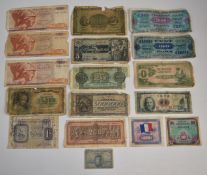 A small collection of overseas banknotes including Government of Cyprus George V three piastres,