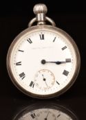 Saqui & Lawrence hallmarked silver keyless winding open faced pocket watch with inset subsidiary