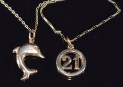 Two 9ct gold chains and pendants, 4.1g