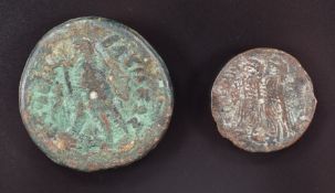 Two Greek Ptolomy coins, one 42mm, the other 28mm