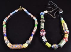 Two 19thC glass beaded necklaces including millefiori, layered beads, etc, longest bead 3cm
