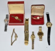 Eight various ladies and gentleman's wristwatches including gents Bulova Accutron, Accurist 9ct gold