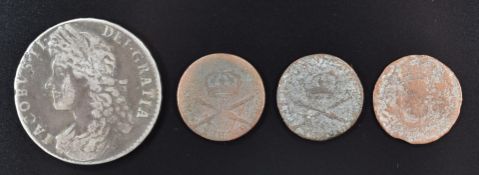 James II 1688 half crown, together with three farthings
