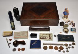 A collection of items including mother of pearl handled seal, autograph books, compass, Japanese