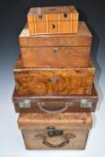 A collection of 19th/20thC wooden boxes and a leather top hat box, largest W36 x D33 x H29cm