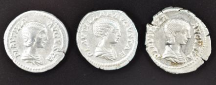 Roman Imperial silver coins comprising three various Denarius of Plautilla wife of Caracella 202,