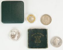 Royal Mint silver proof rugby £2 coin in case with certificate, together with a 'rocking horse'