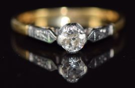 Art Deco 18ct gold ring set with a diamond of approximately 0.2ct in a platinum setting, 2g, size J