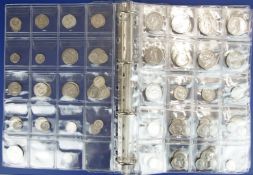 An album containing UK silver coinage, Queen Victoria onwards, includes Gothic and Godless florin