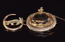Edwardian 9ct gold crescent brooch set with seed pearls in the form of lily of the valley, Chester