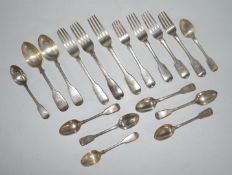 Georgian and Victorian hallmarked silver Fiddle pattern cutlery comprising three table forks, length
