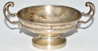 Edward VII hallmarked silver twin handled pedestal bowl, London 1903, maker Searle & Co, width 12.