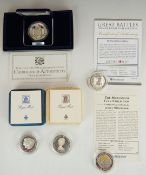 Five various silver proof commemorative crowns, some cased, includes USA World Cup example
