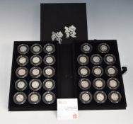 Royal Mint London 2012 Sports Collection silver 50p set comprising twenty nine coins, in fitted
