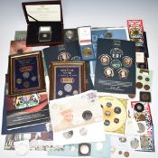 A collection of various UK coins in presentation packs with some cased examples, Queen Victoria