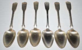 Georgian set of six hallmarked silver Fiddle and Thread pattern table spoons, London 1815, maker