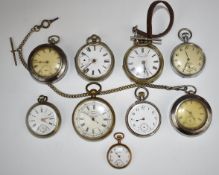 Nine various pocket watches including Best Centre Seconds Marine Chronograph, J A Emond of
