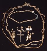 Four pairs of 9ct gold earrings, three 9ct gold necklaces/ chains, 9ct gold bracelet and a 9ct