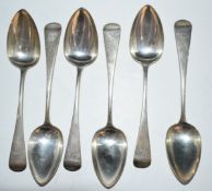Set of six Georgian hallmarked silver Old English pattern dessert spoons, London 1814, make Thomas