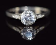 Art Deco platinum ring set with a white sapphire and diamonds, 2.3g, size L