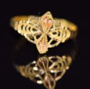 A 22ct gold filigree ring, 1.5g, size O