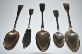 Georgian and later hallmarked silver cutlery comprising Old English pattern table spoon and two