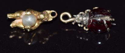 Victorian gold charm / pendant in the form of a ladybird set with garnets and rose cut diamonds