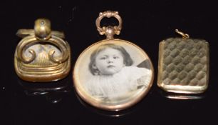 Edwardian 9ct gold locket, Birmingham 1908, 9ct gold back and front locket and Victorian hardstone
