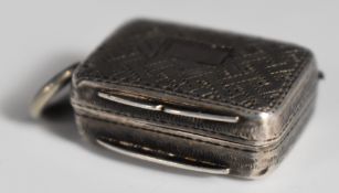 Georgian hallmarked silver vinaigrette with engraved decoration and pierced and gilt interior cover,
