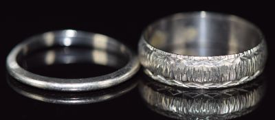 Art Deco platinum wedding band / ring (3g, size N) and a 9ct white gold wedding band/ ring, 2.5g,