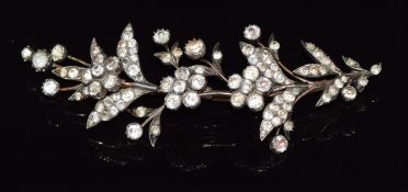 Georgian/ Victorian gold and silver brooch set with foiled paste, 10cm long, 27.1g