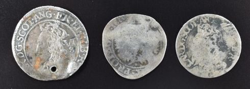 Scottish hammered coinage to include James VI silver thistle merk 1567-1625, Charles I half merk
