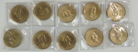 Ten UN single metal UK £2 coins