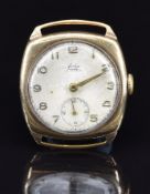Avia 9ct gold gentleman's wristwatch with subsidiary seconds dial, gold hands and Arabic numerals,