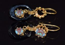 A pair of Victorian gilt earrings set with saphiret and jet, 3.7g, 2.8cm
