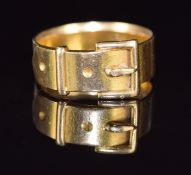 Late Victorian 18ct gold buckle ring, Birmingham 1889, 6.3g, size N