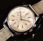 Lings gentleman's telemeter chronograph wristwatch with silver hands, hour markers and dial,