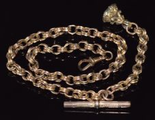 Victorian 9ct gold Albert / watch chain with citrine intaglio seal depicting a swallow, 18.1g