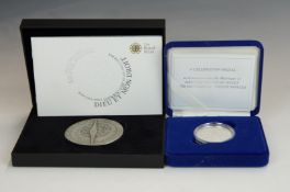 Royal Mint Dieu Et Mon Droit toned silver medal coin, 155.5g together with Camilla Parker Bowles