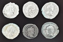 Roman Imperial silver coins comprising six various Denarius of Caracalla ranging from 204-215AD,