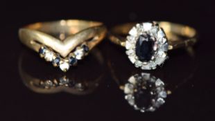 Two 9ct gold rings set with sapphires and cubic zirconia, 3.9g, size L