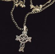 A 9ct gold Celtic cross pendant on 9ct gold chain, pendant 3cm and chain 44cm long, 3g