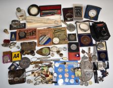 Collectable items including mother of pearl fan, Benson hallmarked silver cased pocket watch,