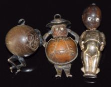WW1 'fumsup' charm, WW1 John Bull WUD charm with Union Jack flag and RD 642336 and a WW2 'fumsup'