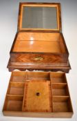 19thC specimen wood workbox, opening to reveal mirror to interior of lid and lift out tray, W31 x