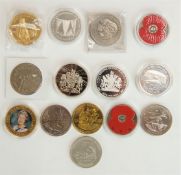 A collection of commemorative crowns including £5 examples, Westminster gold plated etc