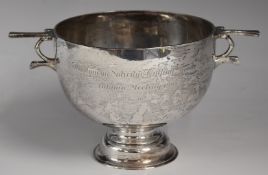Edward VII hallmarked silver twin handled trophy cup, with Arts & Crafts inspired handles, London