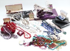 A collection of costume jewellery including 9ct gold watch, amethyst necklace, vintage watches,