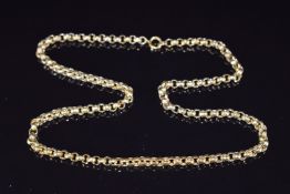A 9ct gold necklace made up of faceted circular links, 13.6g, 44cm