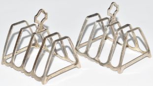 Art Deco pair of hallmarked silver five bar toast racks, Birmingham 1935, maker Adie Brothers Ltd,